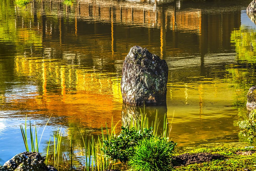 Colorful water reflection, Kinkaku-Ji (Rokuon-Ji) golden pavilion, Kyoto, Japan. Dates to 1397.